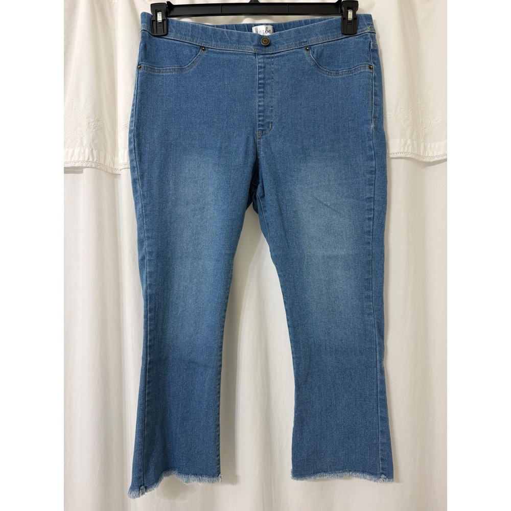 Just Be Women Medium Wash Pull On Cropped Flare Denim Leggings Raw Hem 1X 36x24
